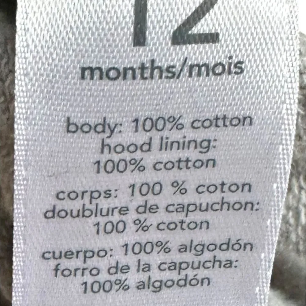Carter’s Baby Boy Striped Blue Gray Hooded Cotton Coverall One Piece. 12 Months.